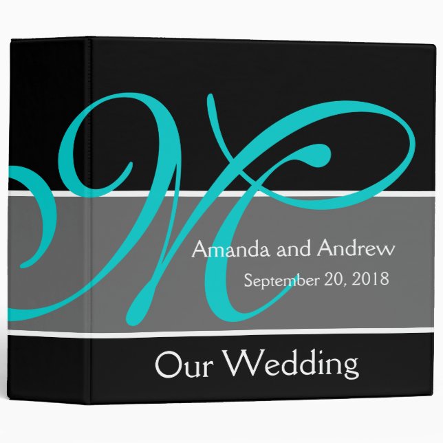 Teal Black Wedding Planner Keepsake Binder (Front/Spine)