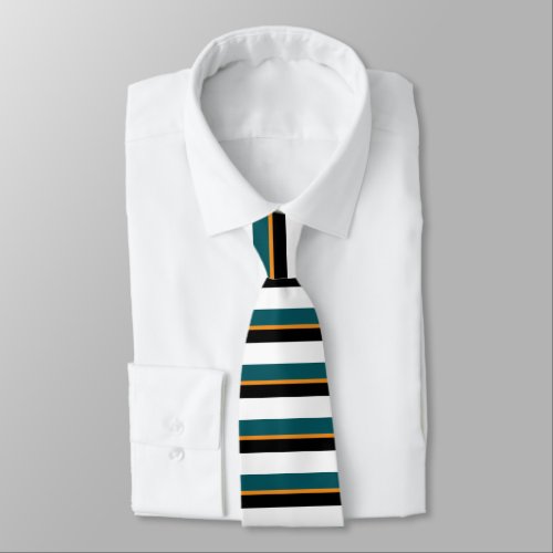 Teal Black White and Gold Horizontally_Striped Tie