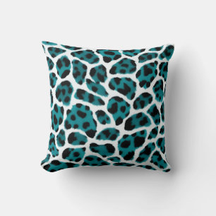 Teal Black White Animal Print  Throw Pillow