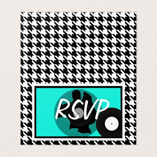 Teal, black & white checkered 1950s theme rsvp/ (Outside Unfolded)