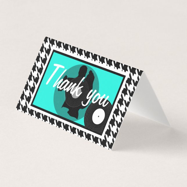 Teal, black & white checkered 1950s theme thank yo (Front)