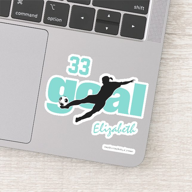 teal black white goal girls' personalized soccer sticker (Detail)