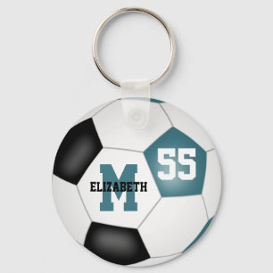 teal black white kids soccer bag tag keychain