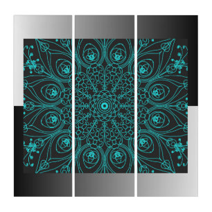 Teal, Black, White, Peacock Inspirations Triptych