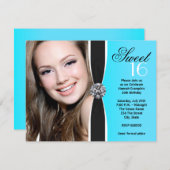Teal Black White Photo Birthday Party Invitation (Front/Back)