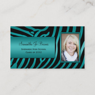 Teal Black Zebra Graduation Handouts Calling Card