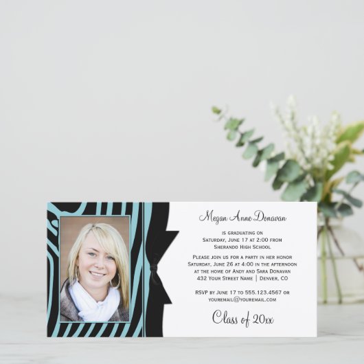 Teal Black Zebra Print Photo Graduation Party (Standing Front)