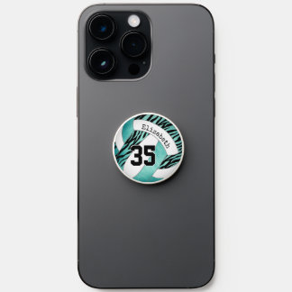 Teal black zebra stripes girls volleyball PopSocket