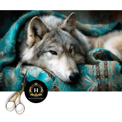 Teal Blanket Silver Wolf Portrait Tissue Paper