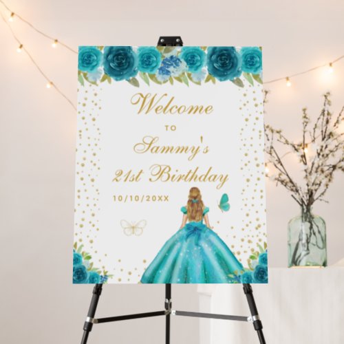 Teal Blonde Hair Girl Birthday Party Welcome Foam Board