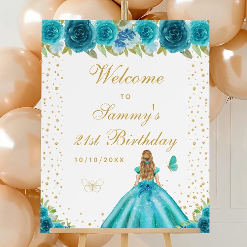 Teal Blonde Hair Girl Birthday Party Welcome Foam Board