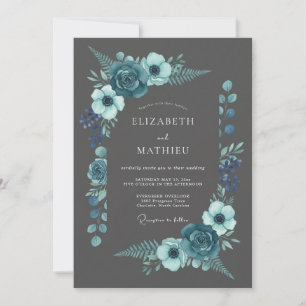 Teal Bloom Botanical Flourish Wedding Invitation