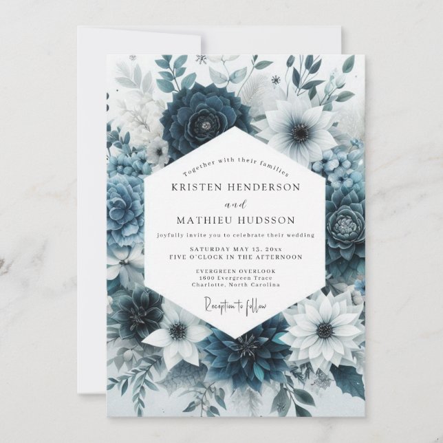 Teal Bloom Botanical Romance Wedding Invitation (Front)