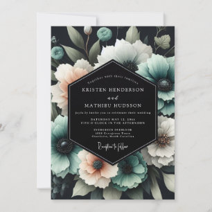 Teal Bloom Nocturne Wedding Invitation