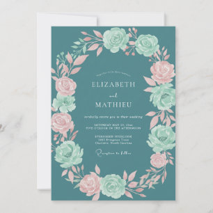 Teal Bloom Romance Wedding Invitation