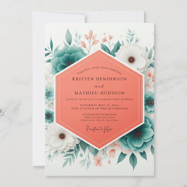 Teal Bloom Romantic Wedding Invitation (Front)