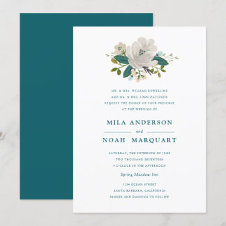 Teal Blooms Wedding Invitation