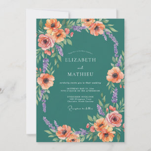 Teal Blossom Arrangement Wedding Invitation
