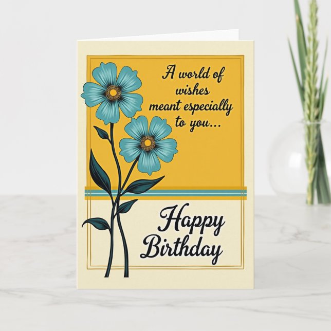 Teal Blossom Birthday Card (Front)