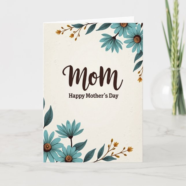Teal Blossom Mom Day Wish Card (Front)