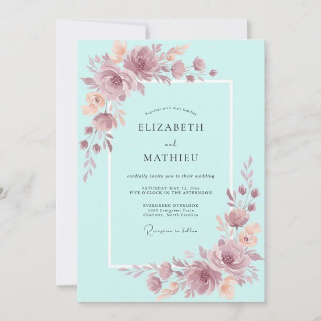 Teal Blossom Whimsy Wedding Invitation (Front)