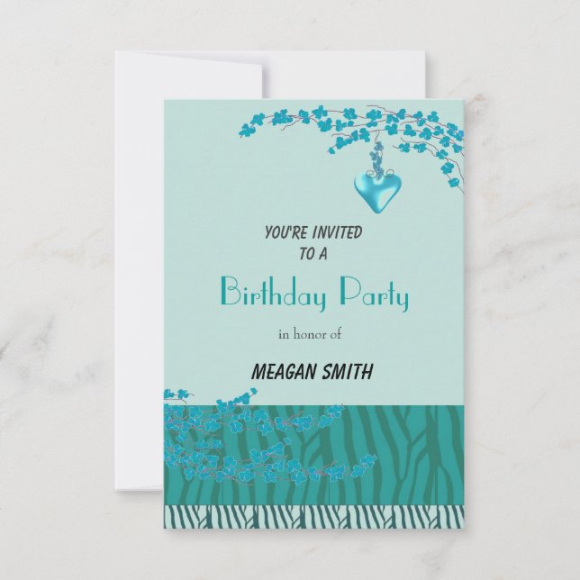 Teal Blossoms Birthday Party Invitation (Front)