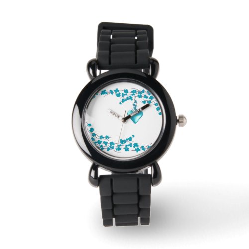 Teal Blossoms with Heart Accent Watch