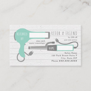 Teal Blow Dryer + Curling Iron Salon Referral Business Card
