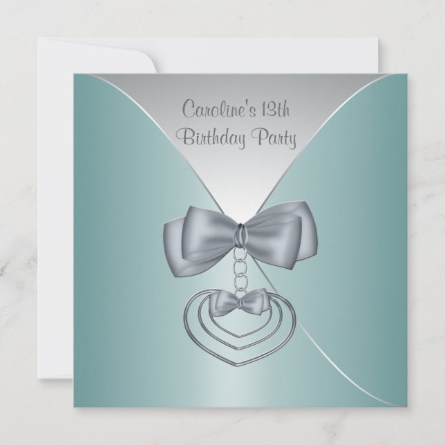 Teal Blue 13th Birthday Party Elegant Invitation (Front)