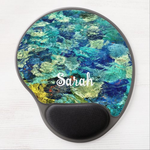 Teal Blue Abstract Art Girly Name Gel Mouse Pad