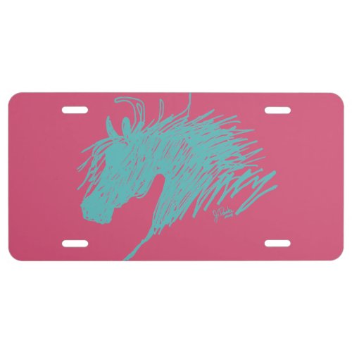Teal Blue Abstract Horse Head art License Plate