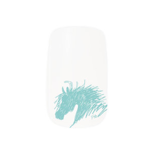 Teal Blue Abstract Horse Head art Minx Nail Wraps
