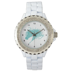Teal Blue Abstract Horse Head art Watch