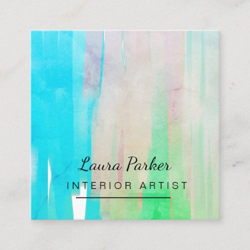 Teal Blue Abstract Modern Paint Watercolor Artist Square Business Card