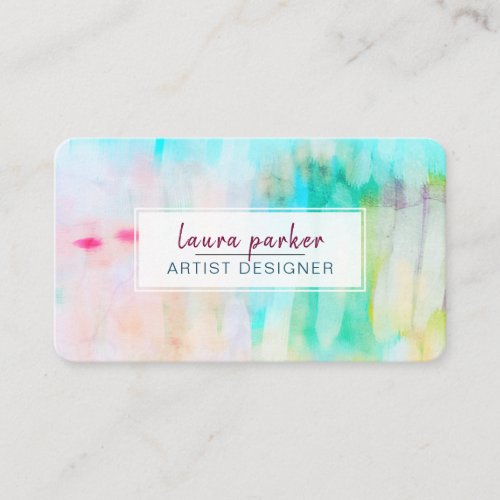 Teal Blue Abstract Modern Watercolor Paint Strokes Business Card