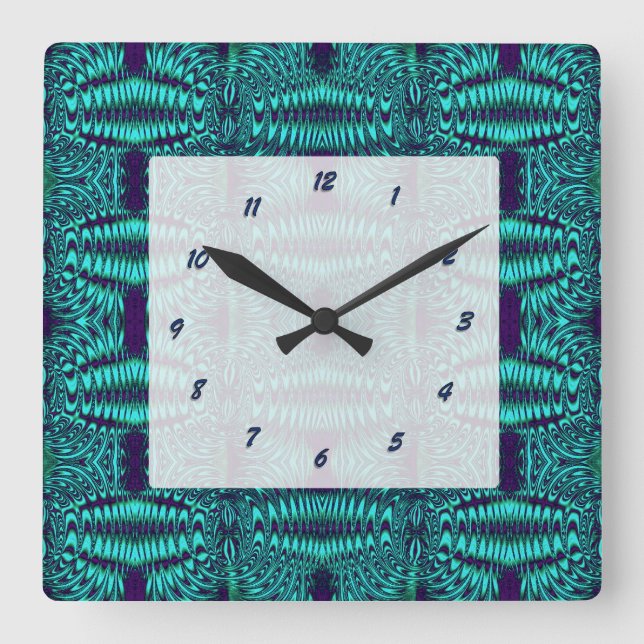 Teal Blue abstract pattern Square Wall Clock (Front)