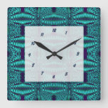 Teal Blue abstract pattern Square Wall Clock