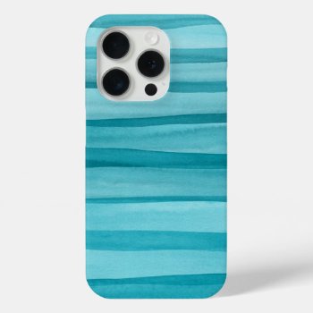 Teal Blue Abstract Watercolor Lines Pattern Iphone 15 Pro Case by blueskywhimsy at Zazzle