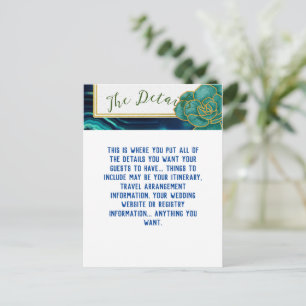 Teal Blue Agate Floral Wedding Postcard