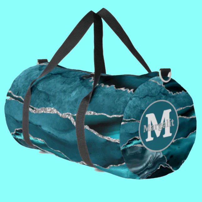 Teal Blue Agate Gemstone Monogram Large Duffel Bag (Creator Uploaded)