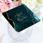 Teal Blue Agate Gold Script Wedding Square Paper Coaster<br><div class="desc">These elegant modern wedding coasters feature a teal blue watercolor agate geode background trimmed with faux gold glitter. Personalize them with the names of the couple in gold-colored handwriting calligraphy over a large ampersand,  and the wedding date in copperplate font.</div>