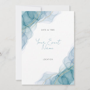 Teal Blue Alcohol Ink Gold Glitter Invitation
