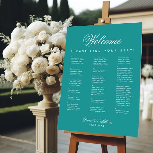 Teal Blue Alphabetical Wedding Seating Chart Foam Board