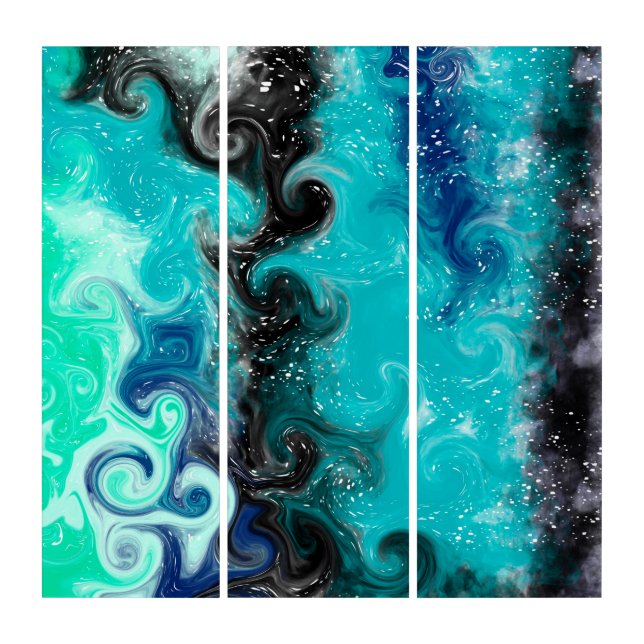 Teal, Blue and Black Fluid Art Marble Swirls    (Front)