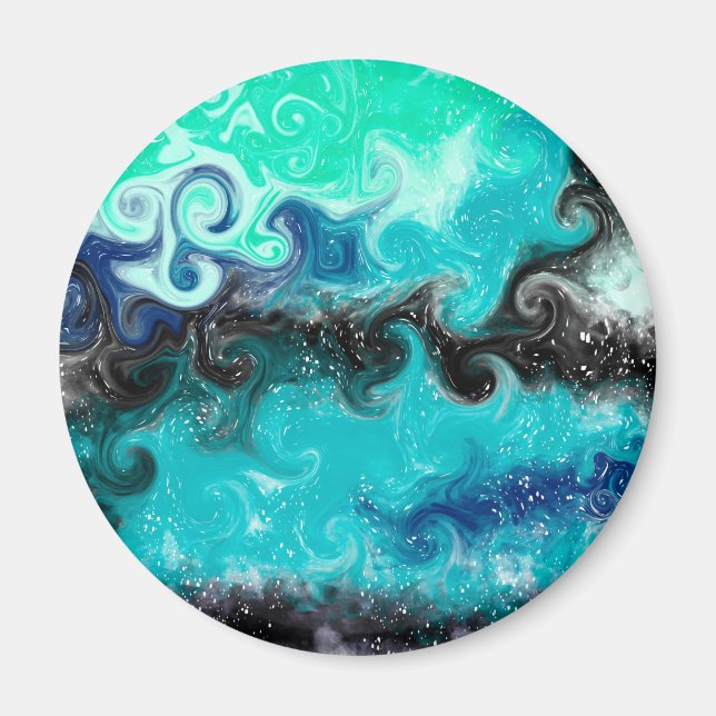 Teal, Blue and Black Fluid Art Marble Swirls   Magnet (Front)
