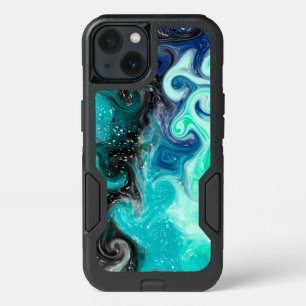 Teal, Blue and Black Fluid Art Marble Swirls iPhone 13 Case