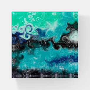 Teal, Blue and Black Fluid Art Marble Swirls   Paperweight