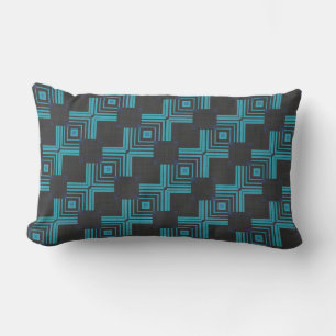Teal Blue and Black Geometric Pattern Lumbar Pillow