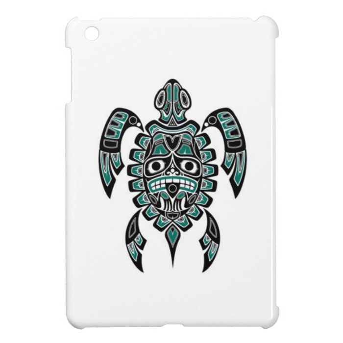 Teal Blue and Black Haida Spirit Sea Turtle Cover For The iPad Mini
