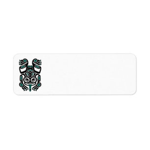Teal Blue and Black Haida Spirit Tree Frog Label